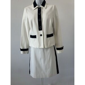 NWT Worth NY, White Black Textured Skirt Suit, Sz: 4 Mod, Retro Aristocrat (b43)